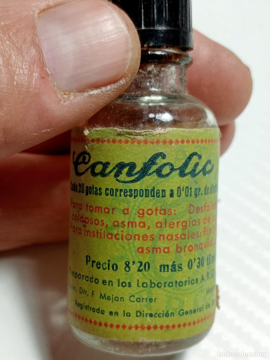 Antig&uuml;edades: FRASCO MEDICAMENTO ANTIGUO CANFOLIC EFEDRINA LABORATORIO ARGA MEDICINA,