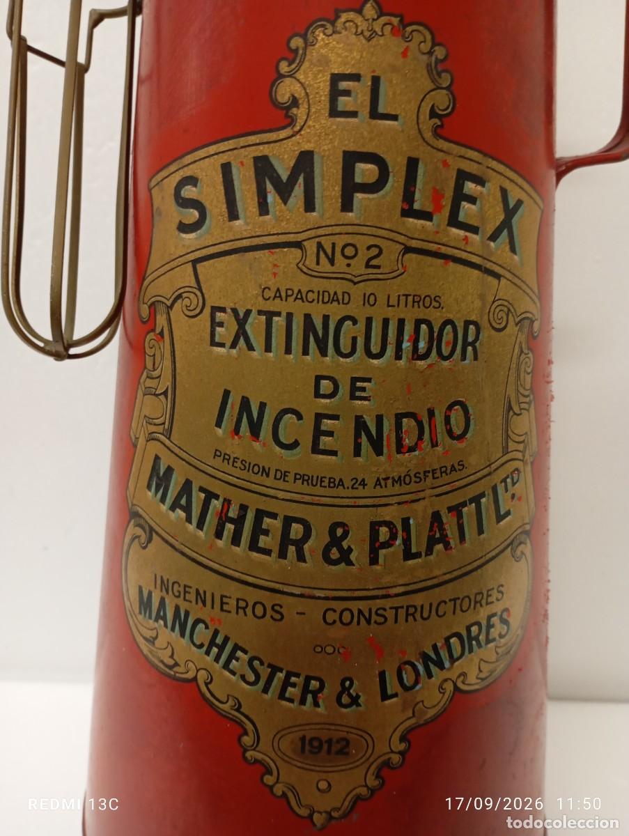 Antig&uuml;edades: ANTIGUO EXTINTOR EL SIMPLEX N&deg;2 MANCHESTER & LONDRES - Foto 2