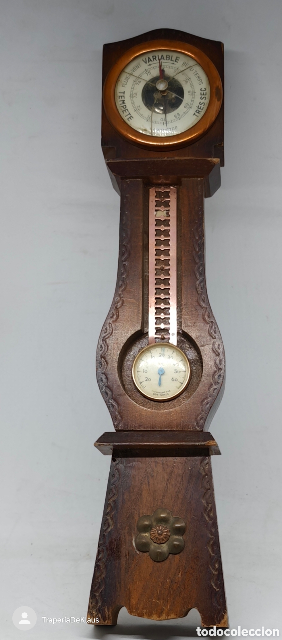 Antig&uuml;edades: Bar&oacute;metro/term&oacute;metro vintage de pared sobre madera (estilo provenzal/cl&aacute;sico)