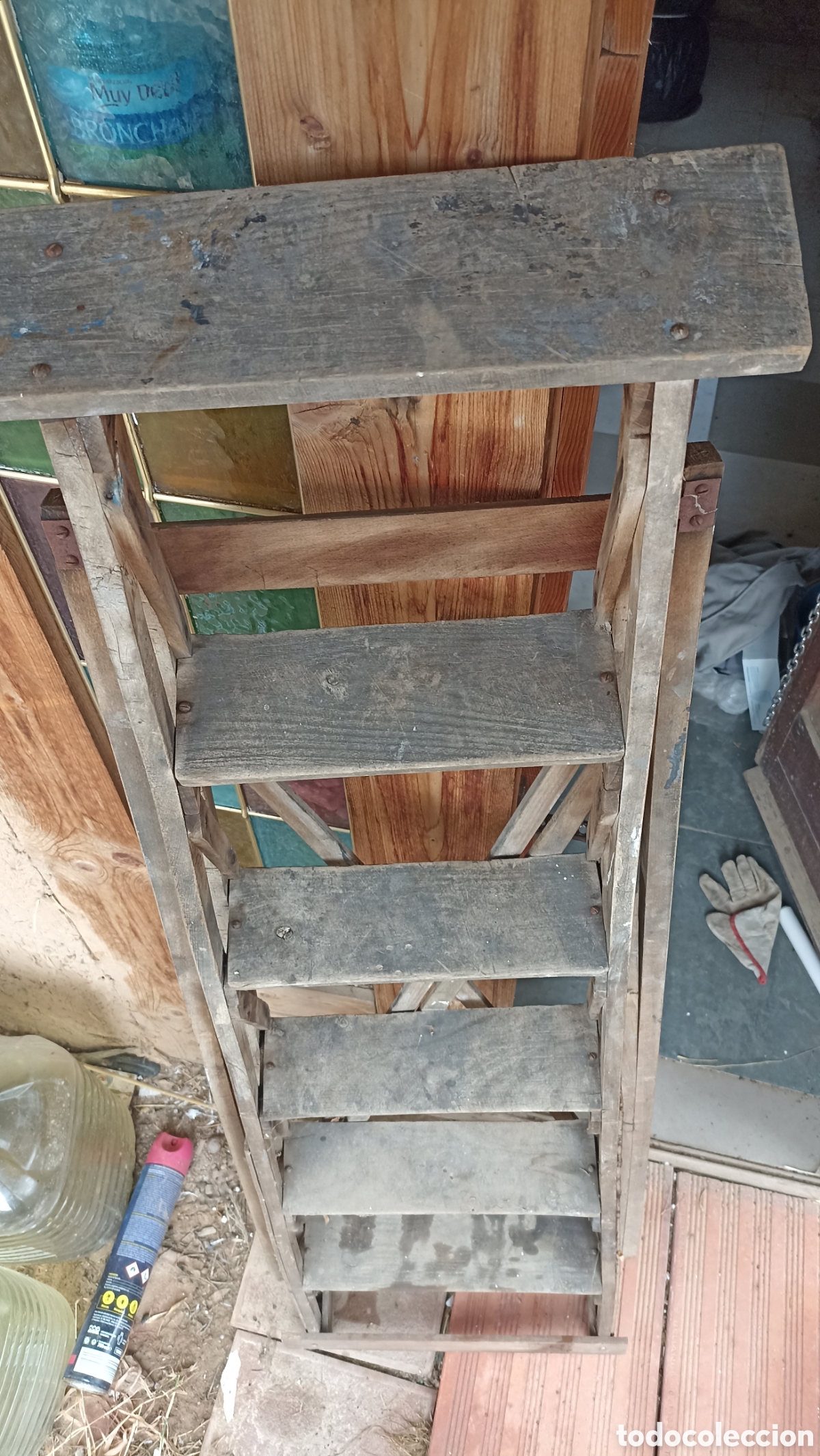 Antig&uuml;edades: Escalera de Tijera Antigua en Madera (1,75 m) &ndash; Ideal Decoraci&oacute;n / Escaparates