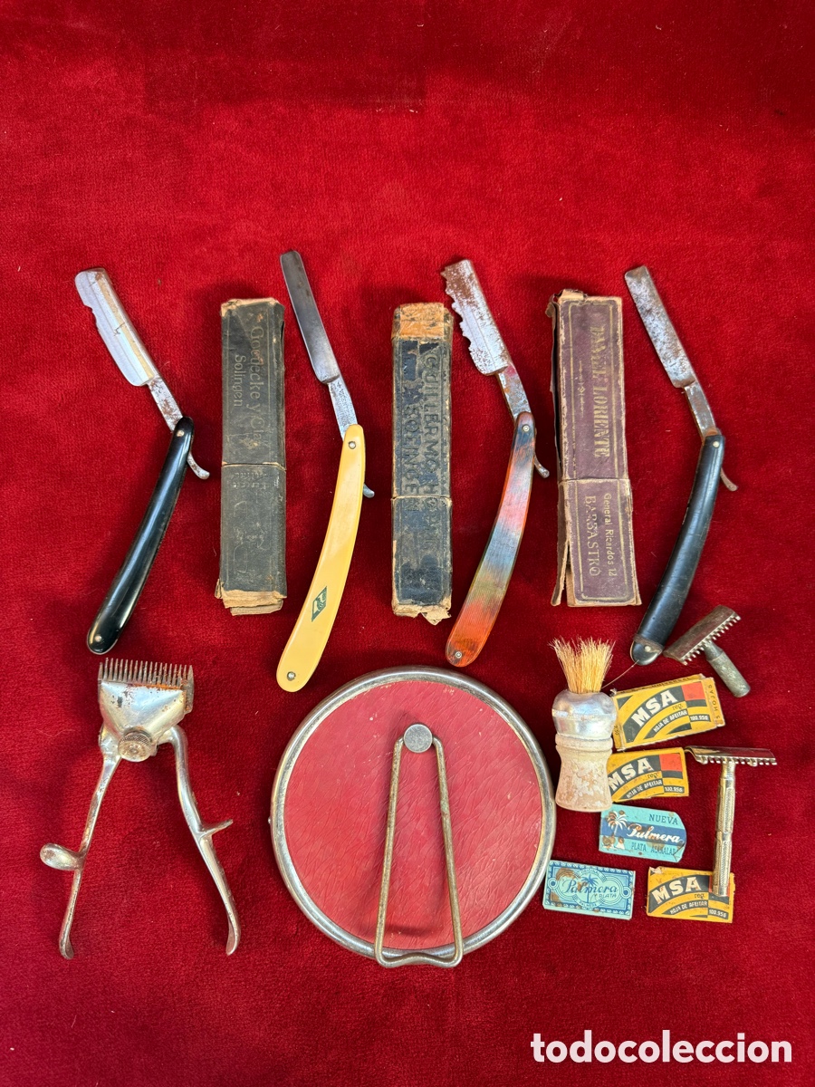 Antig&uuml;edades: Gran lote de material de barbero antiguo!