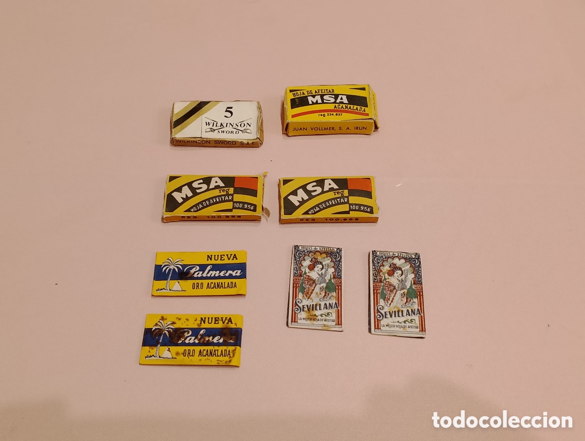 Antig&uuml;edades: Lote 22 hojas de afeitar antiguas MSA, Palmera, Sevillana y Wilkinson