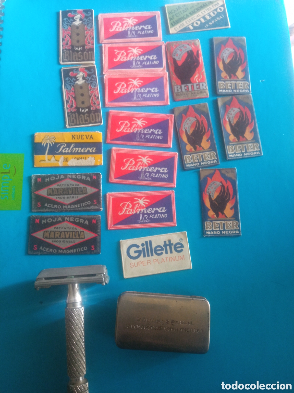 Antig&uuml;edades: Antiguo conjunto de maquinilla de afeitar Guillet, Made in England, caja y cuchillas