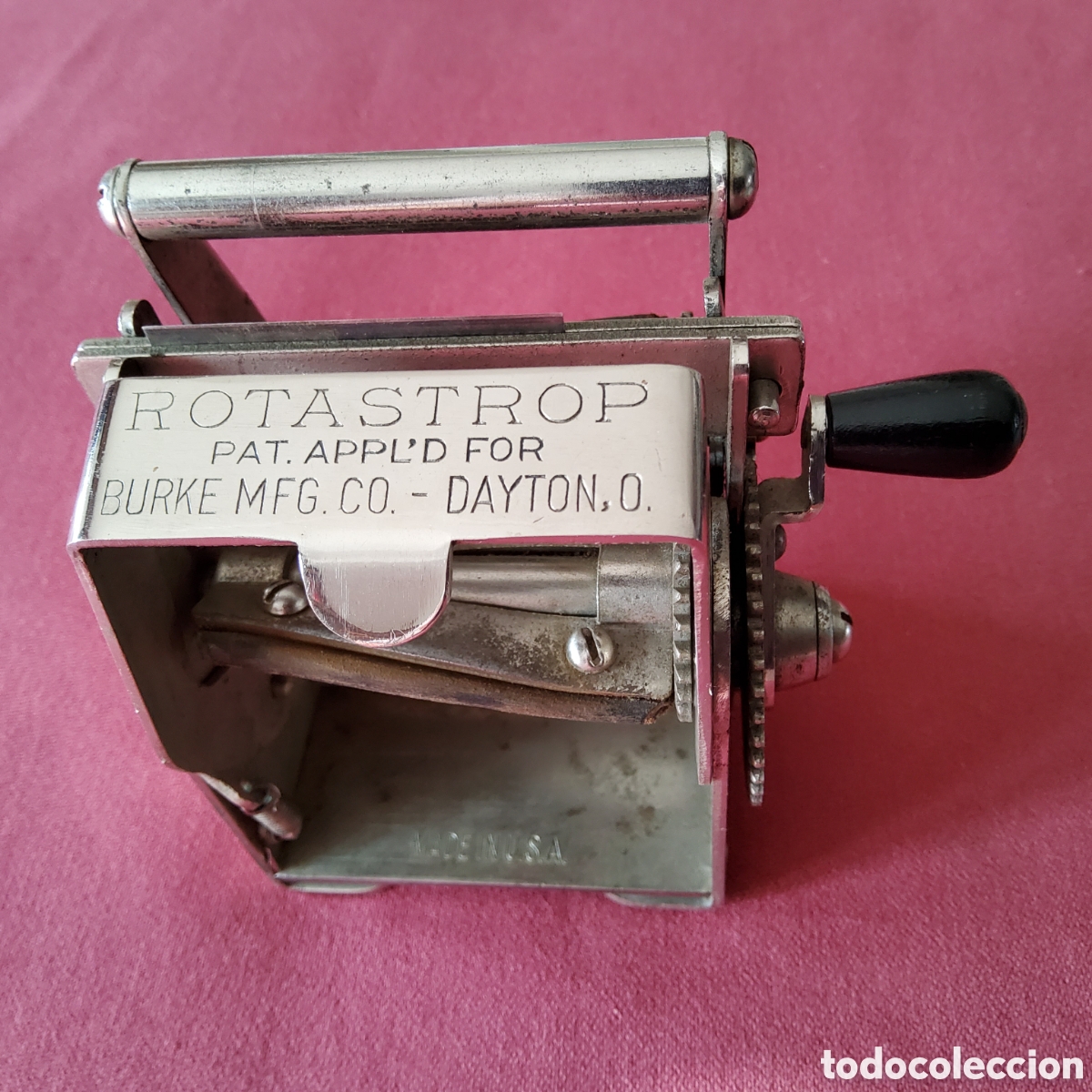 Antig&uuml;edades: ANTIGUO ASENTADOR Y AFILADOR MECANICO PARA CUCHILLAS DE AFEITAR, ROTASTROP ALREDEDOR 1915 MADE IN US