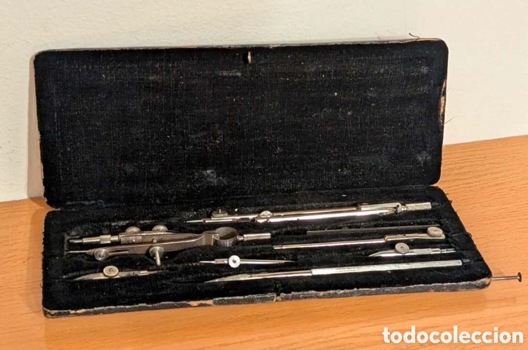 Antig&uuml;edades: ANTIGUO JUEGO DE COMPASES COMPLETO CON SU ESTUCHE ORIGINAL