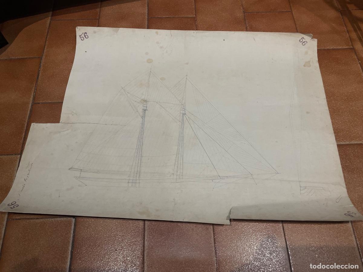 Antig&uuml;edades: NAVEGACI&Oacute;N - MASNOU - 1882 - ANTIGUO PLANO ORIGINAL A L&Aacute;PIZ A ESCALA PARA CONSTRUIR UN VELERO ESCALA