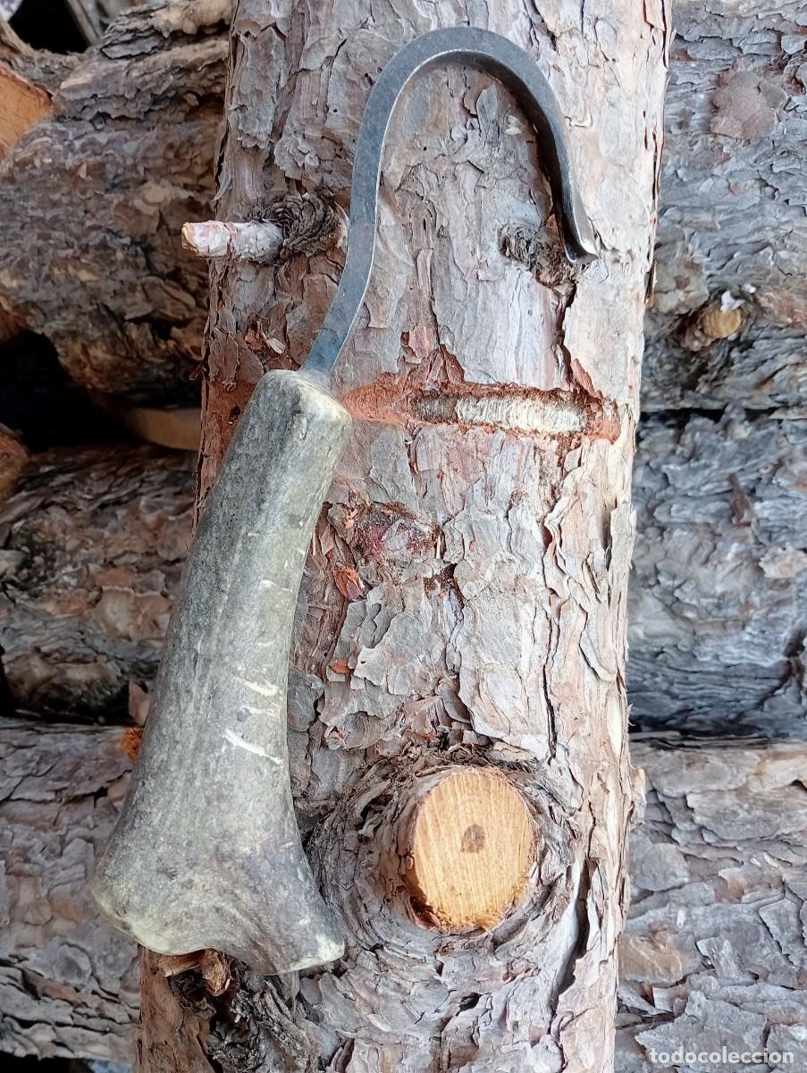 Antig&uuml;edades: RARA HERRAMIENTA ANTIGUA FORESTAL ROSETE MARCAR TRONCOS CUBICAR MADERA MANGO CUERNO CIERVO