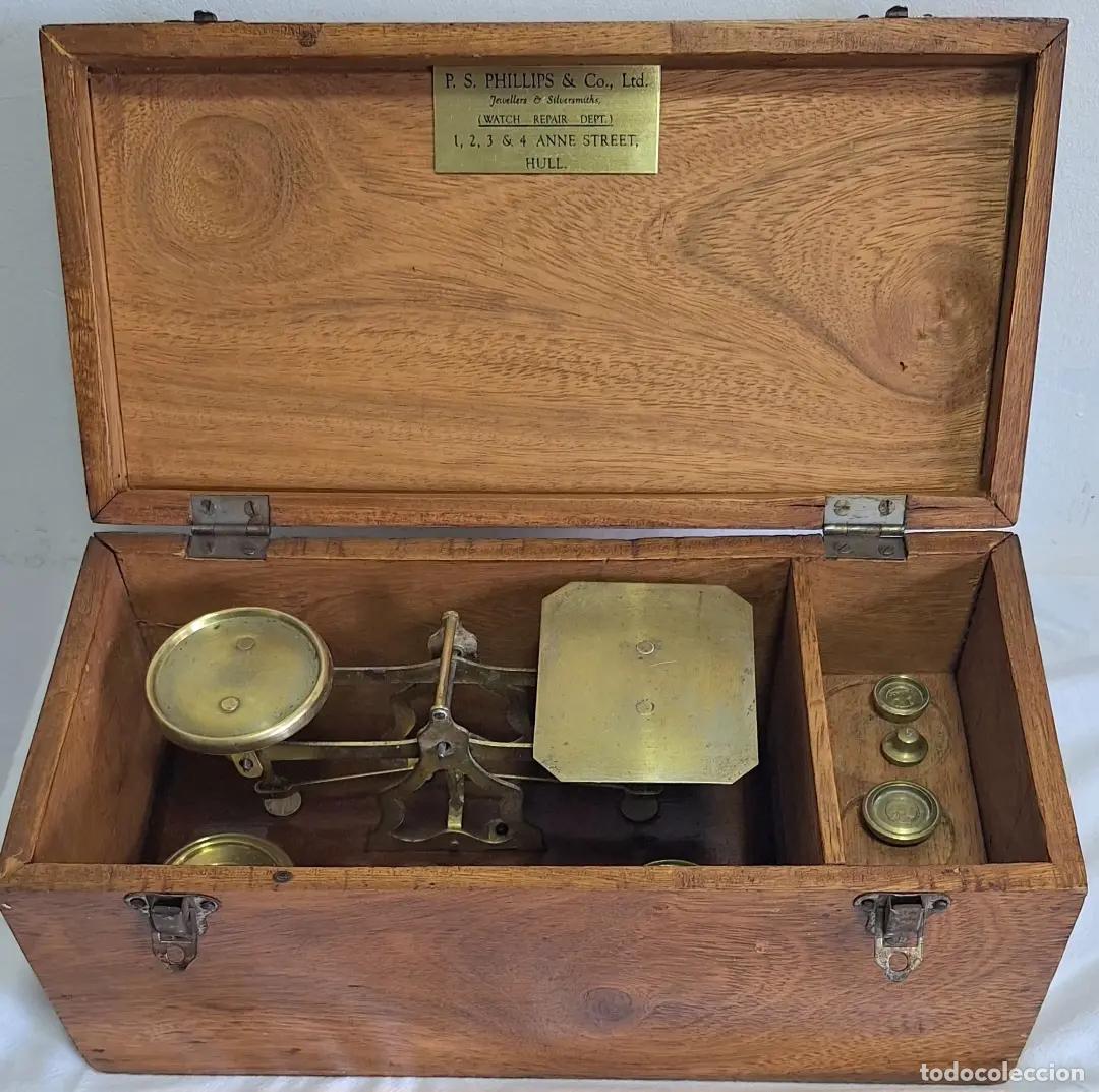 Antig&uuml;edades: BALANZA ANTIGUA DE BRONCE EN SU CAJA ORIGINAL P.S. Phillips & Co Ltd