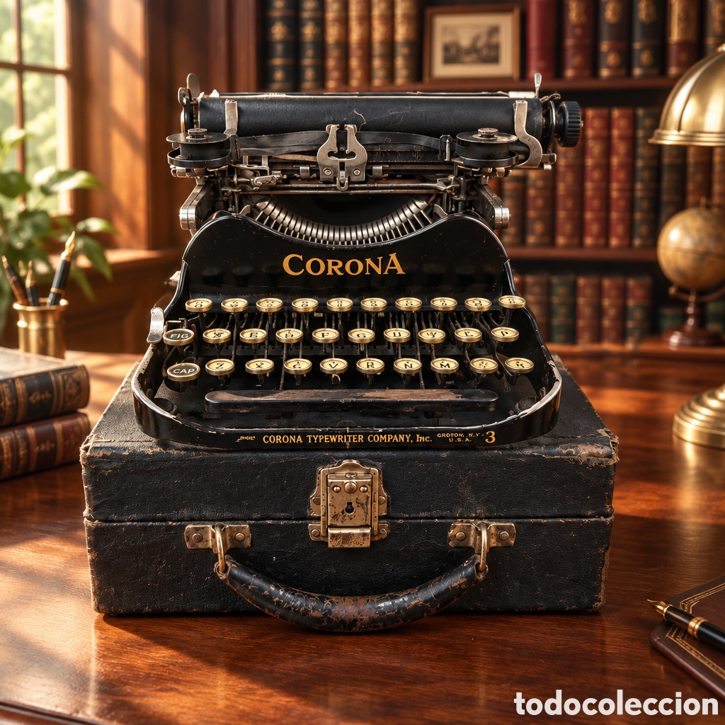 Antig&uuml;edades: M&aacute;quina de escribir port&aacute;til antigua modelo Corona 3 plegable de color negro con teclado....