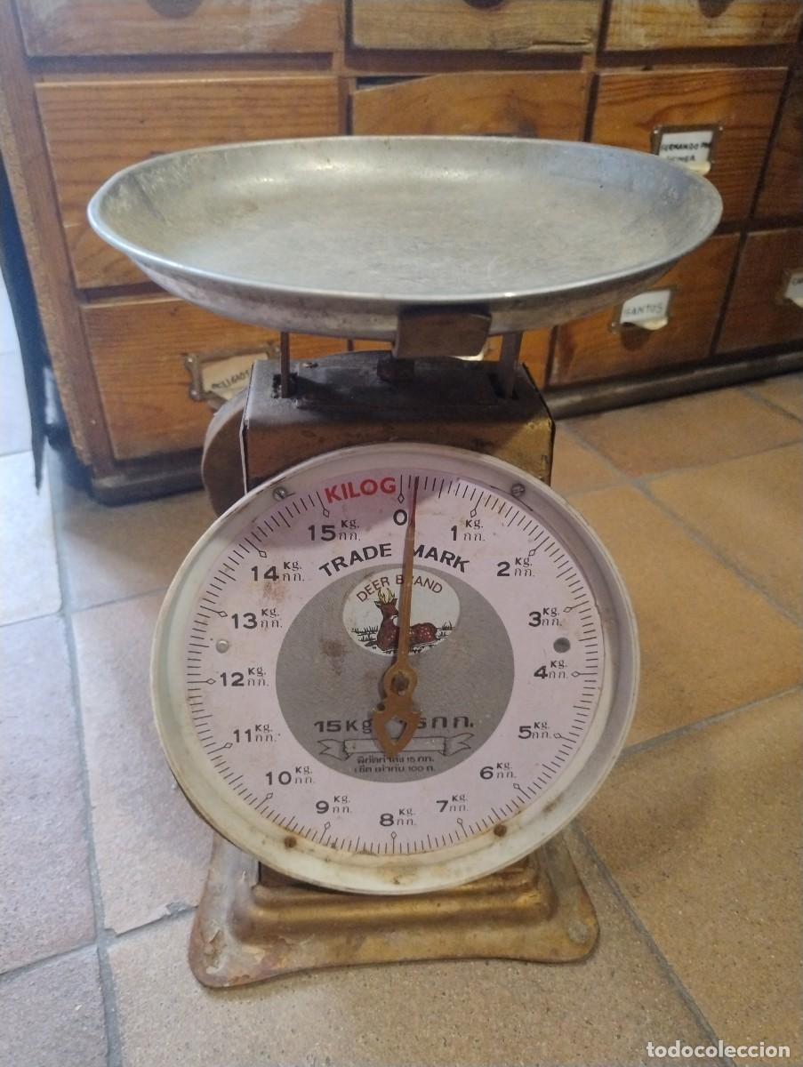 Antig&uuml;edades: Antigua bascula de comercio Deer Brand peso. Hasta 15 kg