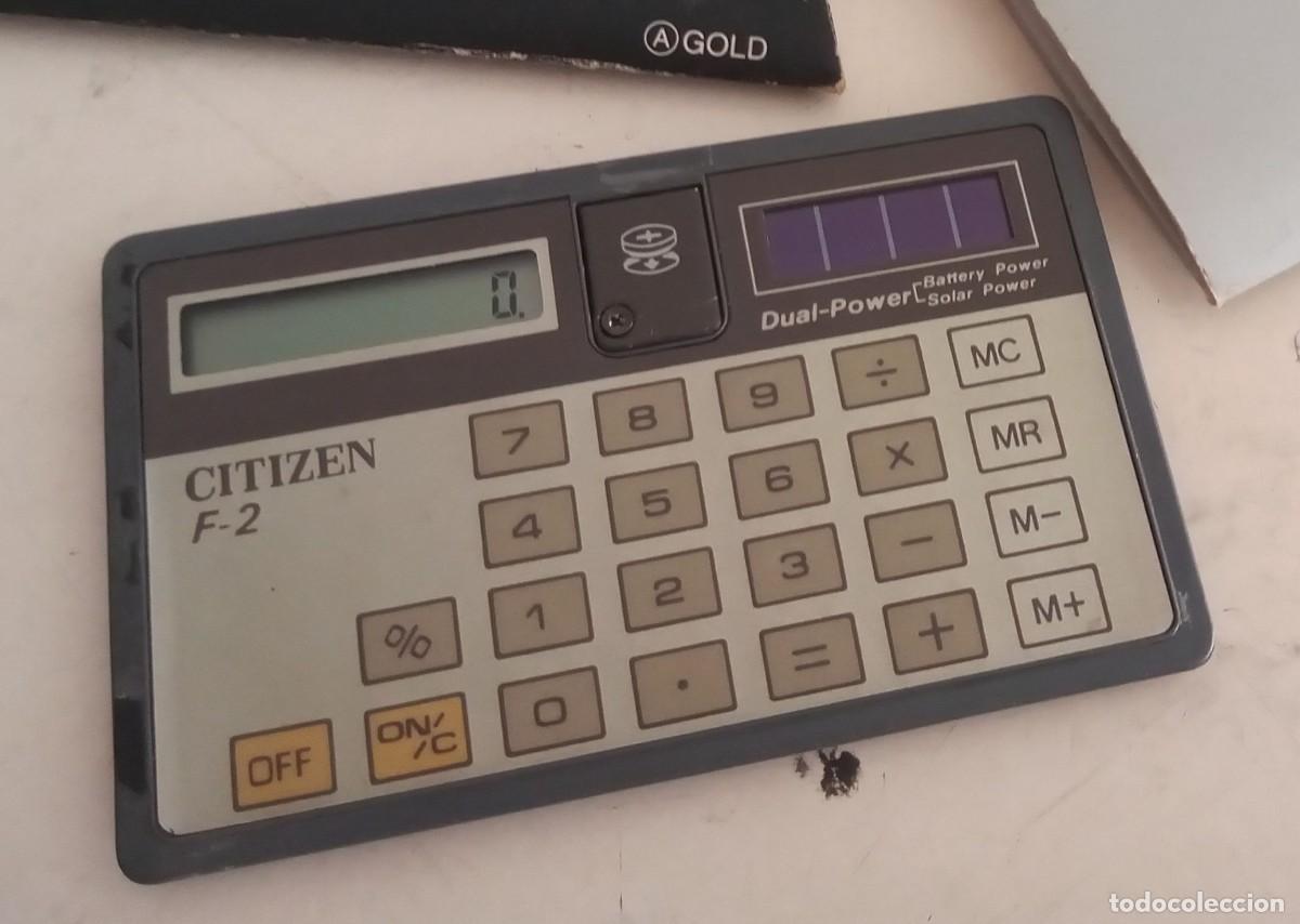 Antig&uuml;edades: Calculadora Vintage Plana Citizen F-2 Tarjeta Dual-Power