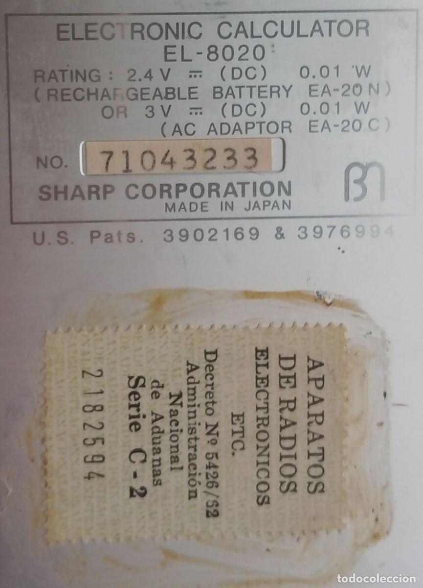Antig&uuml;edades: CALCULADORA VINTAGE SHARP EL 8020 CON FUNDA - Foto 5