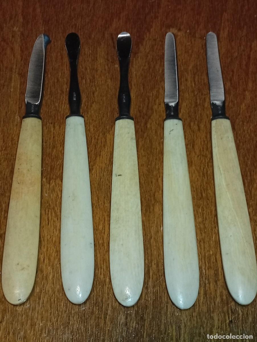 Antig&uuml;edades: RARISIMO LOTE INSTRUMENTAL MEDICO COLLIN PARIS JGO BISTURI CUCHILLAS MANGOS MARFIL FINALES XIX