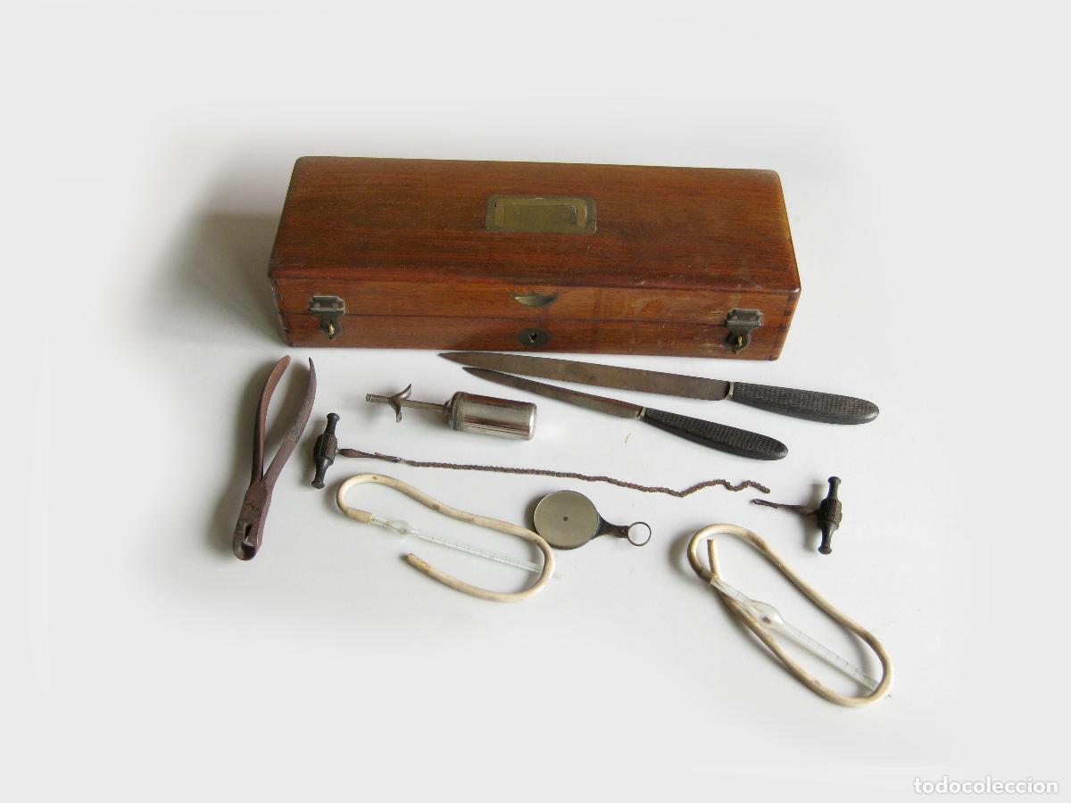 Antig&uuml;edades: CAJA DE MADERA ESTUCHE DE CIRUJANO O MEDICINA DEL SIGLO XIX. INSTRUMENTOS DE LA MARCA VITRY FRERES
