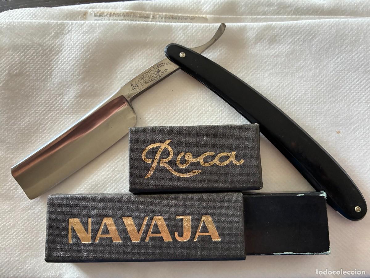 Antig&uuml;edades: Navaja de barbero marca ROCA. Estuche original