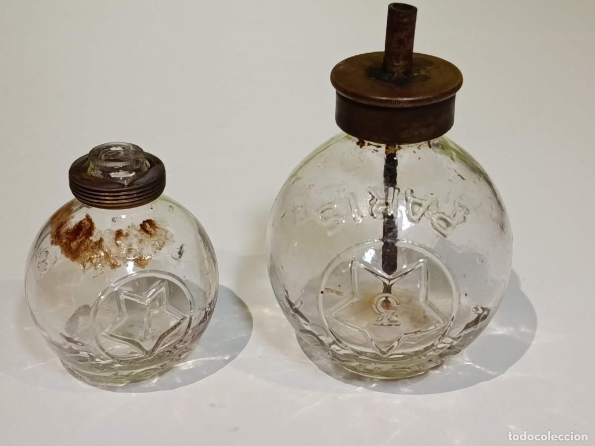 Antig&uuml;edades: Lote de 2 engrasador cristal Par&iacute;s A Michaux