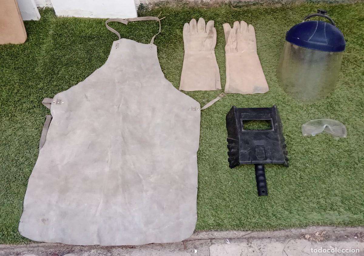 Antig&uuml;edades: Equipo soldar: Mandril o delantal,guantes,pantalla,gafas
