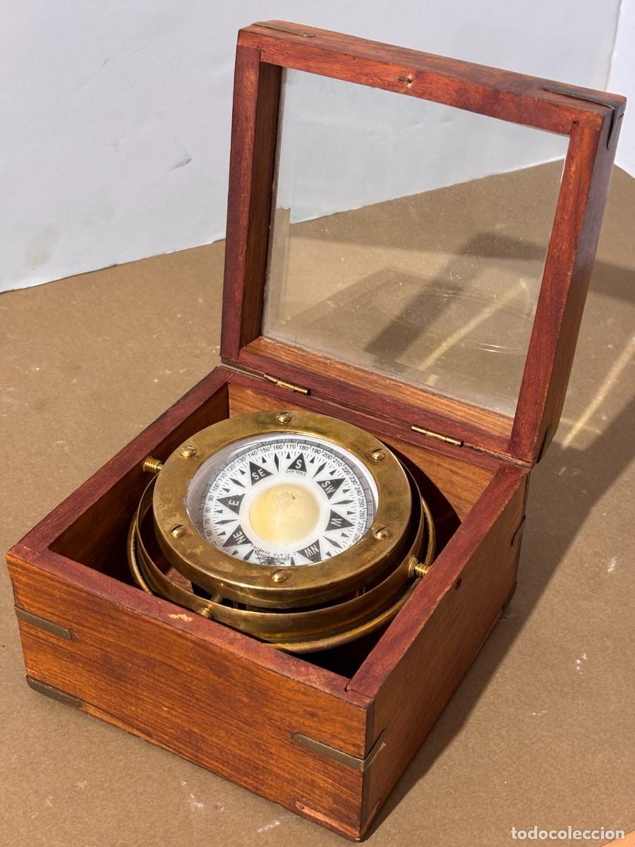 Antig&uuml;edades: Comp&aacute;s marino antiguo en caja de madera - Foto 6