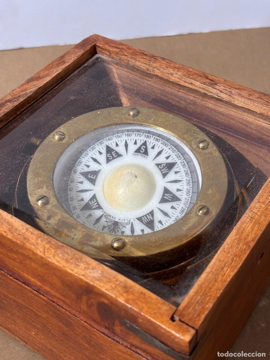 Antig&uuml;edades: Comp&aacute;s marino antiguo en caja de madera - Foto 7