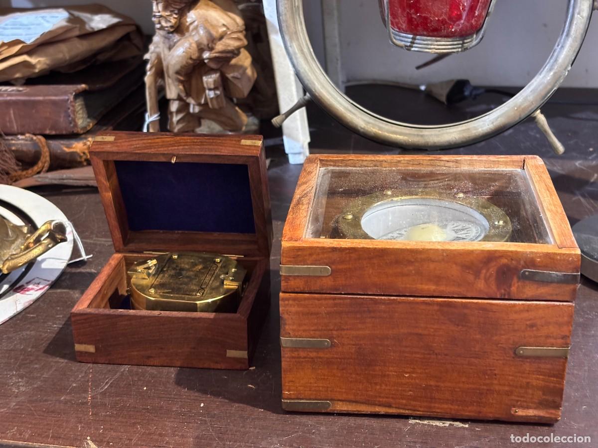 Antig&uuml;edades: Comp&aacute;s marino antiguo en caja de madera - Foto 9