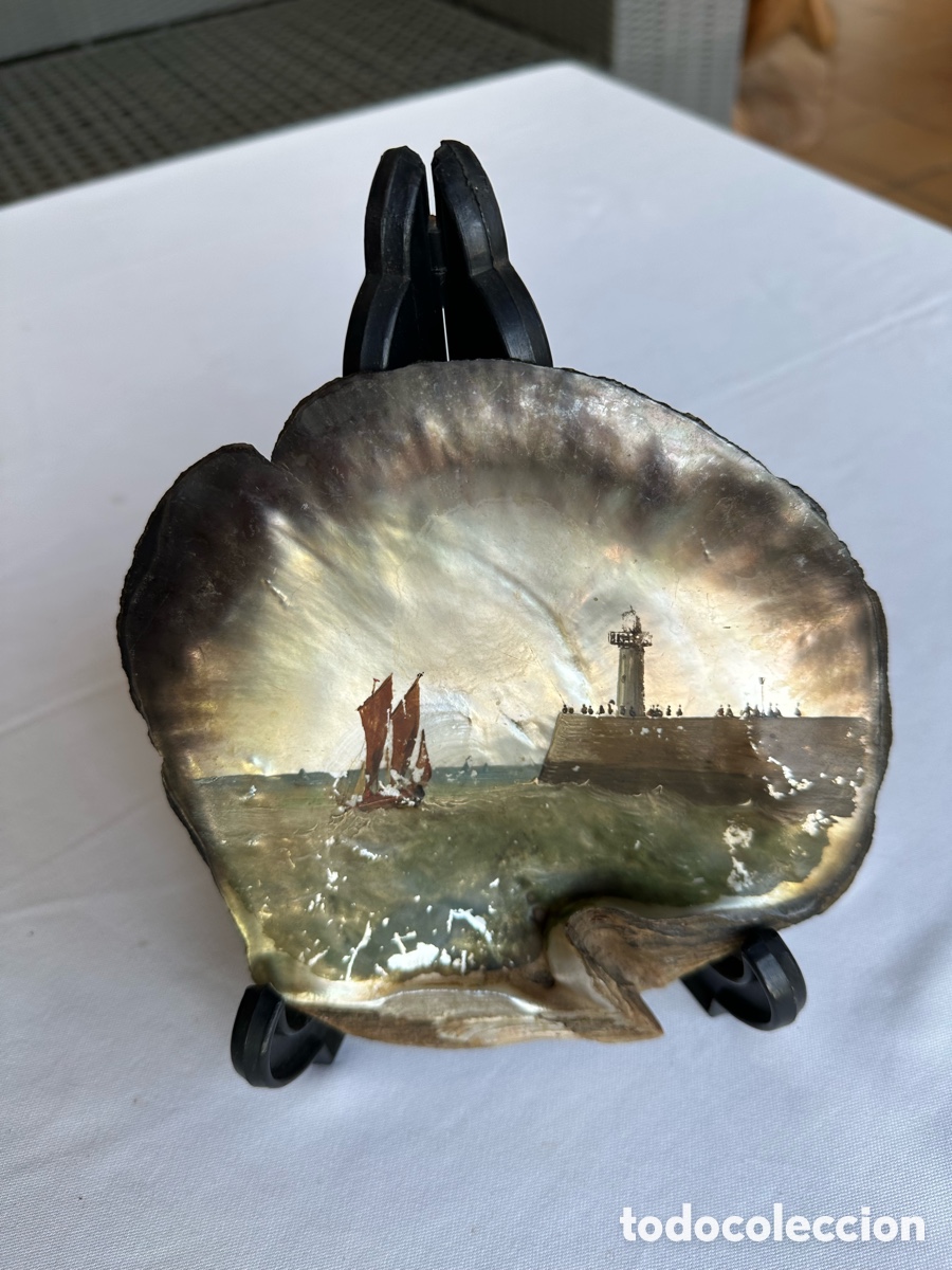 Antig&uuml;edades: Concha de n&aacute;car con &oacute;leo de marina. - Foto 12
