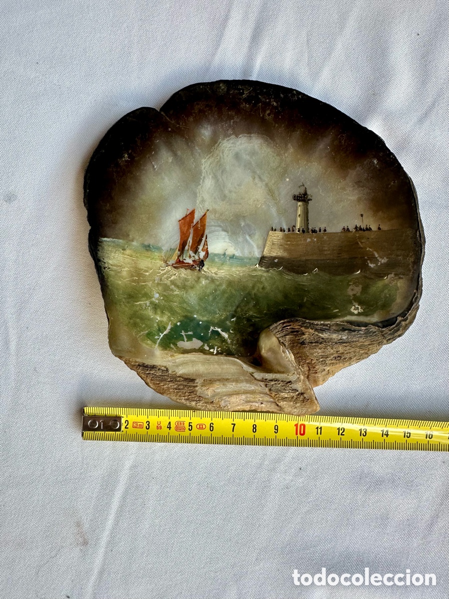 Antig&uuml;edades: Concha de n&aacute;car con &oacute;leo de marina. - Foto 16