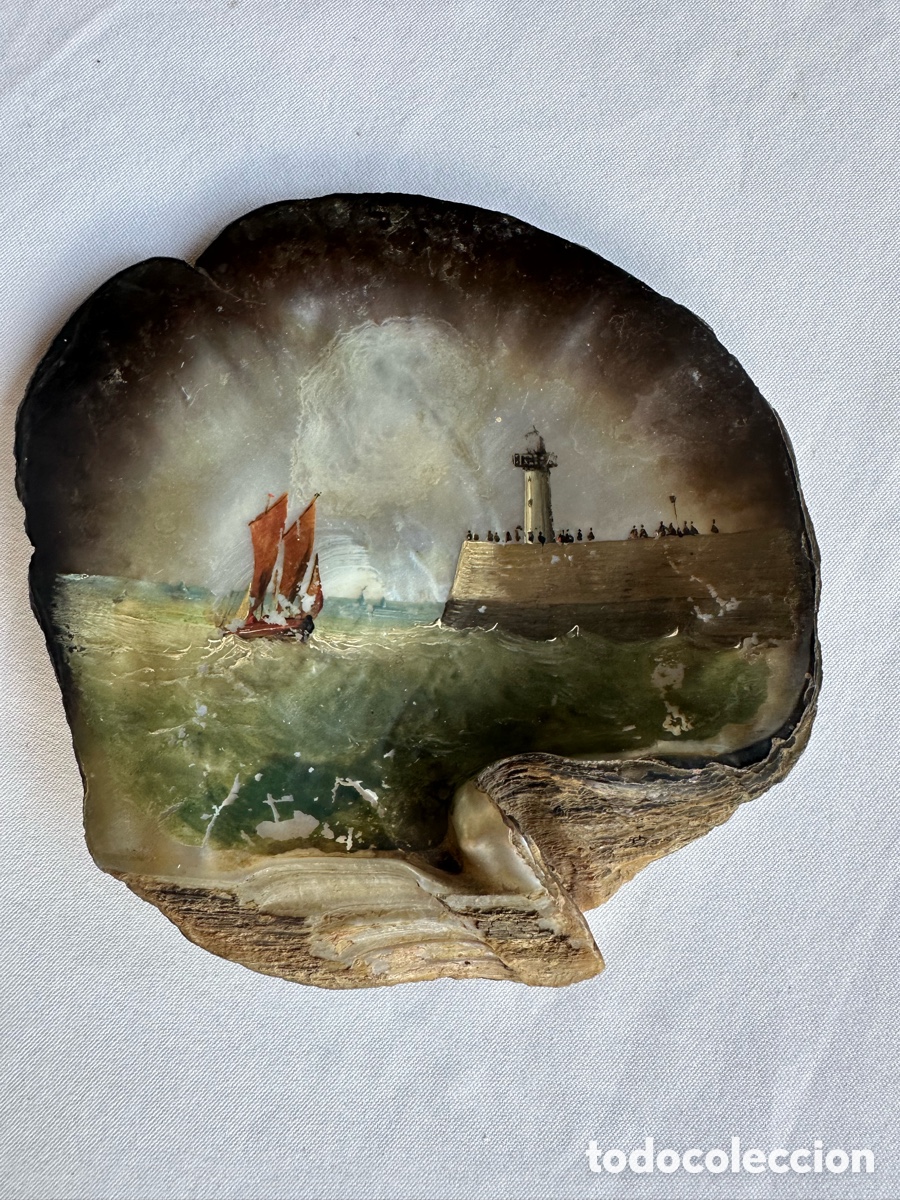 Antig&uuml;edades: Concha de n&aacute;car con &oacute;leo de marina. - Foto 17