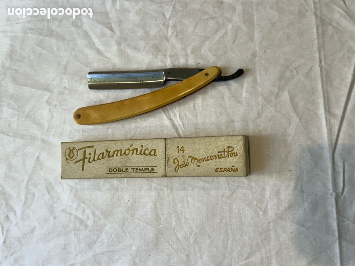 Antig&uuml;edades: Navaja Filarm&oacute;nica Doble Temple N&ordm; 14 Jos&eacute; Monserrat Pou &ndash; Hoja 18,4 mm &ndash; con Caja