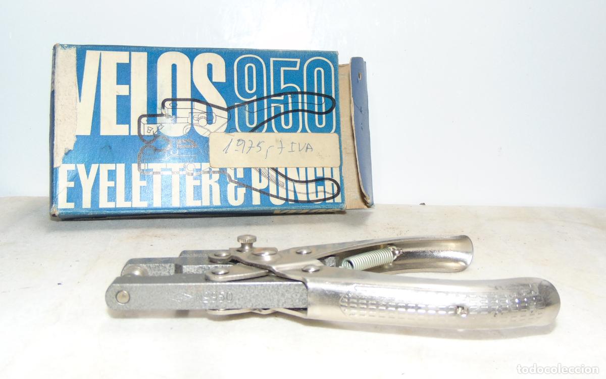 Antig&uuml;edades: ANTIGUO Y FUERTE ALICATE REMACHADOR DE OJALES DE ARANDELA VELOS 950, MADE IN ENGLAND, DE 16x9CM