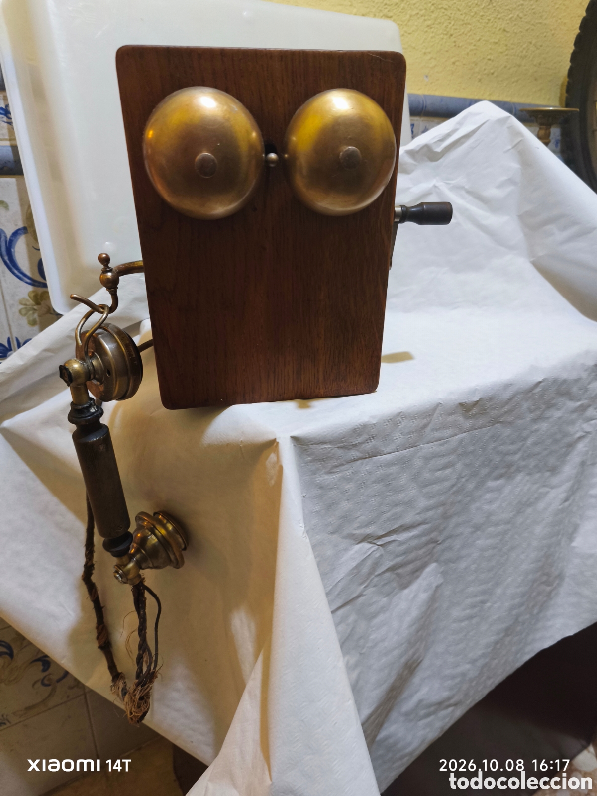 Tel&eacute;fonos: Antiguo tel&eacute;fono de pared L.M. Ericsson (c.1900) magneto cuatro barras -100% original S/N 281545
