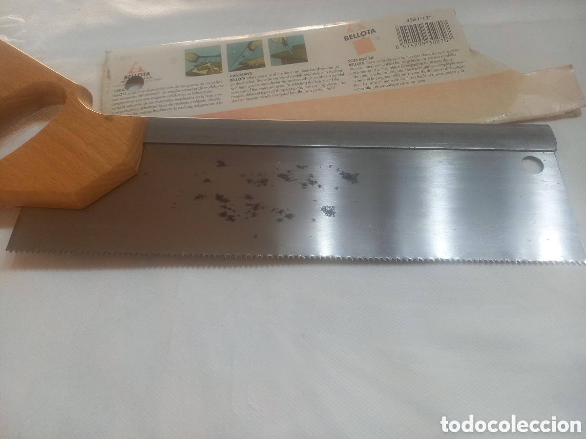 Antig&uuml;edades: SERRUCHO DE COSTILLA PROFESIONAL BELLOTA 4561-12. MANGO MADERA DE HAYA. NUEVO CON FUNDA.