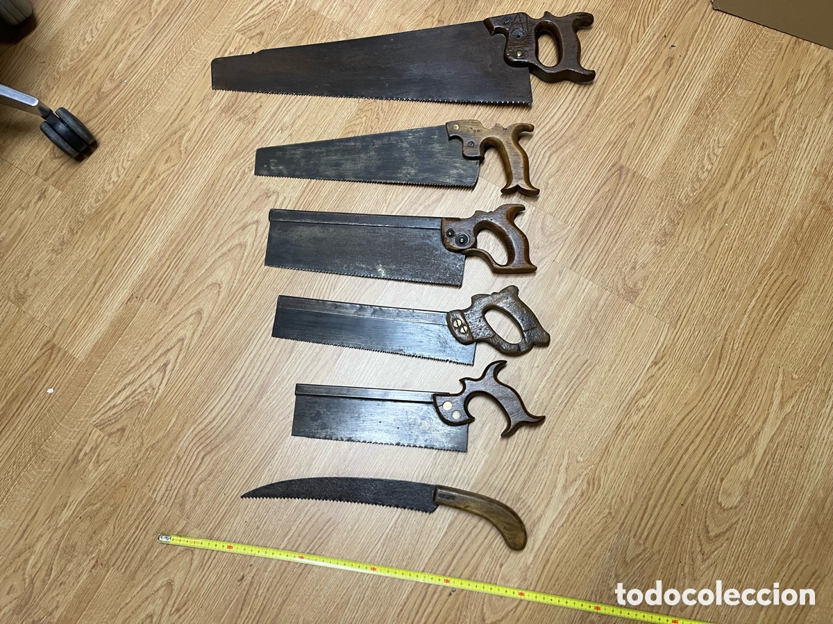 Antig&uuml;edades: Lote de 6 serruchos y sierras antiguas