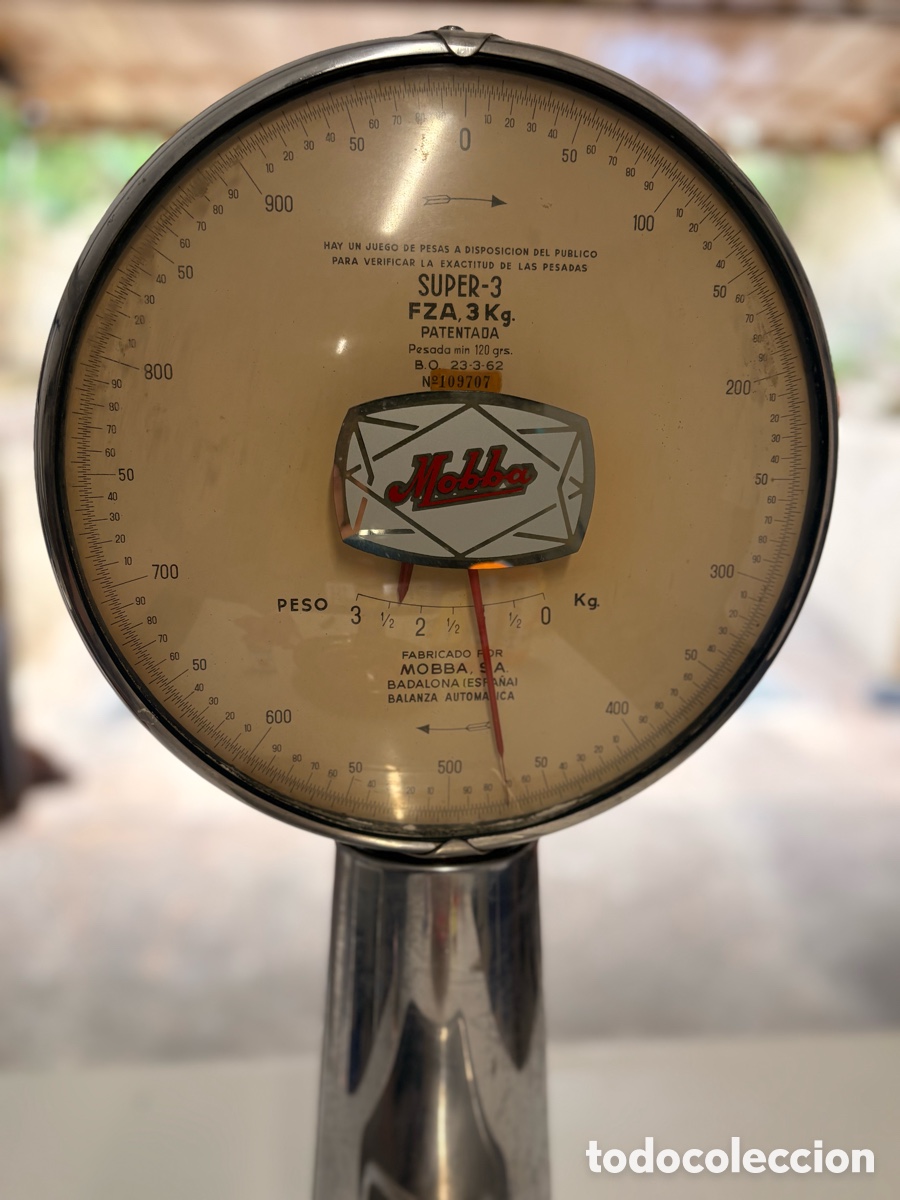 Antig&uuml;edades: Antigua B&aacute;scula / Balanza Comercial MOBBA Super-3 (3 Kg) - Funcional y Cromado