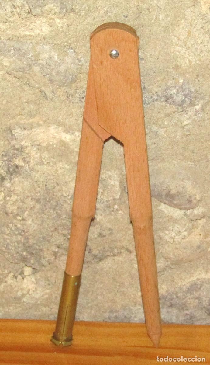 Antig&uuml;edades: ANTIGUO COMPAS ESCOLAR DE MADERA Y LAT&Oacute;N - 25cm - NUEVO, SIN USO - COLEGIO PIZARRA TIZA