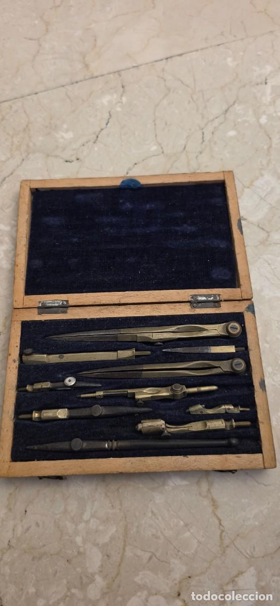 Antig&uuml;edades: Precioso conjunto de tiralineas y compases cartograf&iacute;a siglo XIX principios XX