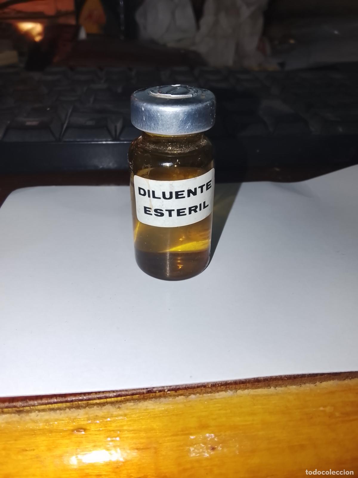 Antiquit&auml;ten: Antiguo Vial Frasco de Vidrio &Aacute;mbar &rdquo;Diluente Est&eacute;ril&rdquo; - A&ntilde;os 70 / 80 - Precintado de F&aacute;brica