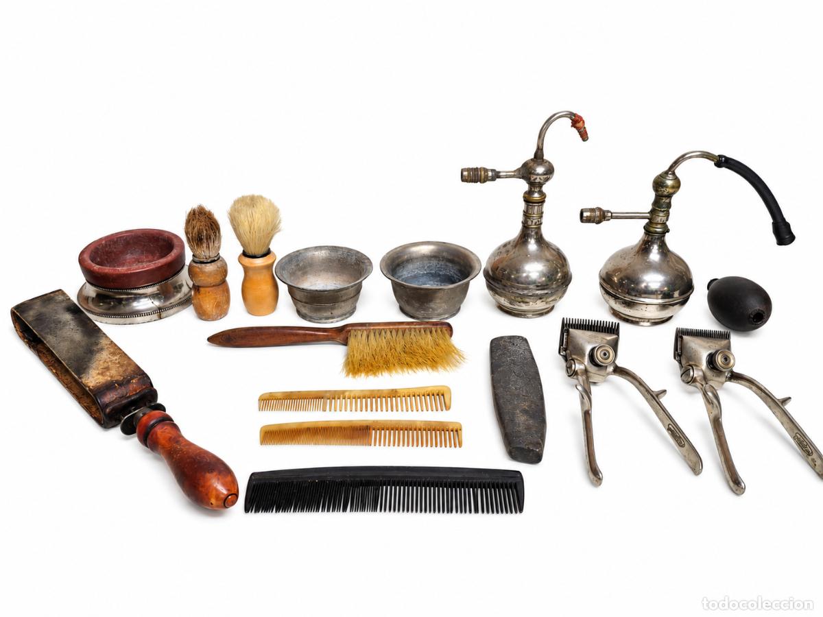 Antig&uuml;edades: Lote Utensilios de Barber&iacute;a Antiguos - M&aacute;quinas de Cortar Cabello, Atomizadores/Perfumadores