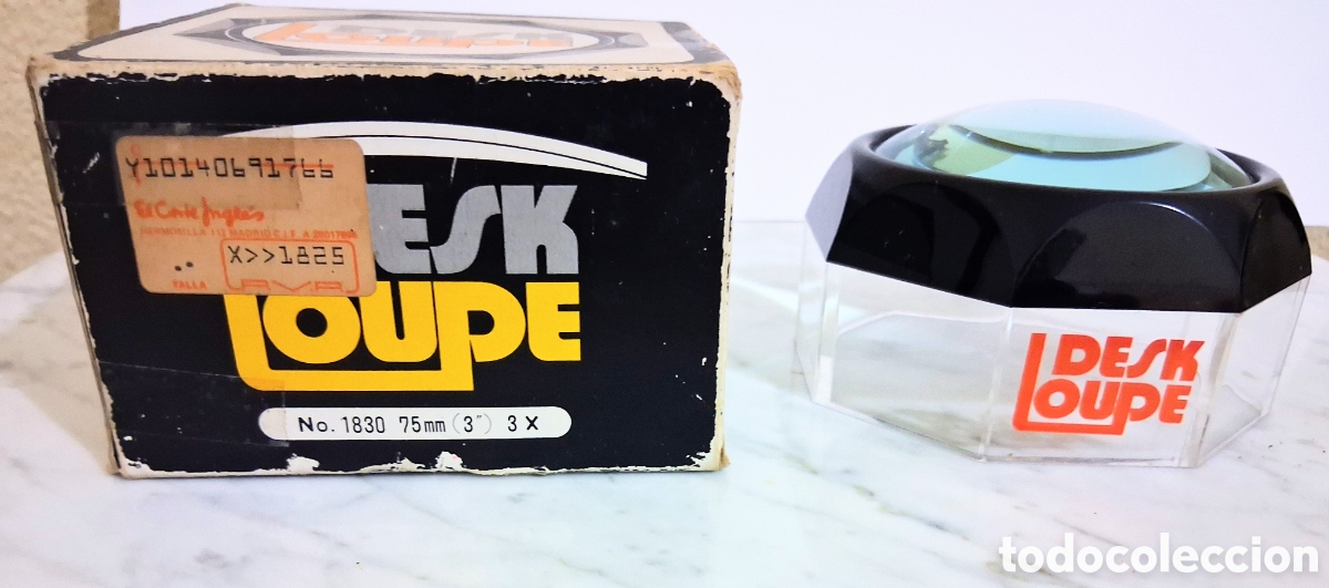 Antig&uuml;edades: Antigua Lupa de Escritorio Vintage Desk Loupe No. 1830 - Con Caja Original y Etiqueta El Corte Ingl&eacute;