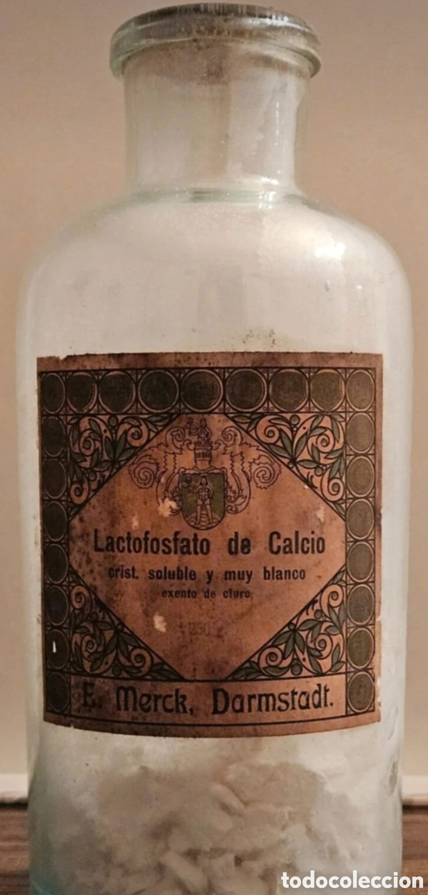 Antig&uuml;edades: ​Gran lote de 6 frascos antiguos de farmacia y boticario con etiquetas y tapones originales