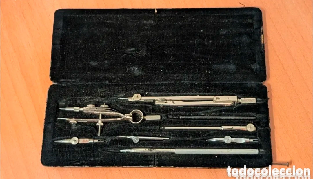 Antig&uuml;edades: ANTIGUO JUEGO DE COMPASES COMPLETO CON SU ESTUCHE ORIGINAL - Foto 2