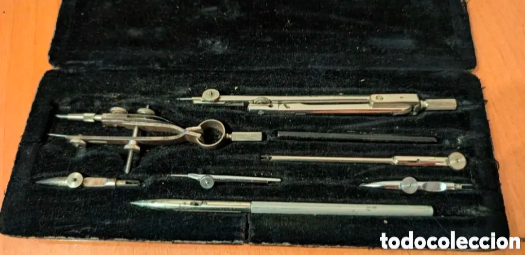 Antig&uuml;edades: ANTIGUO JUEGO DE COMPASES COMPLETO CON SU ESTUCHE ORIGINAL - Foto 3