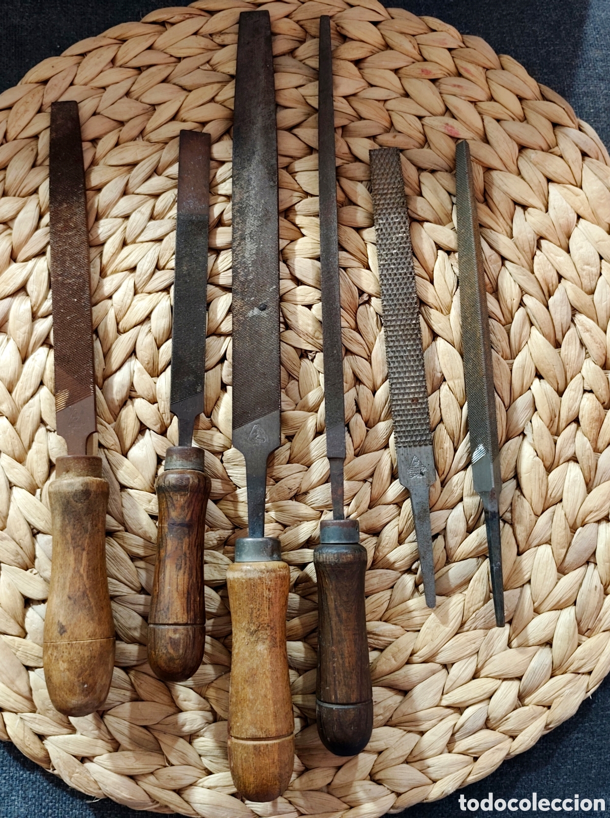 Antig&uuml;edades: Lote 6 limas Bellota antiguas. Gran tama&ntilde;o. Mango madera