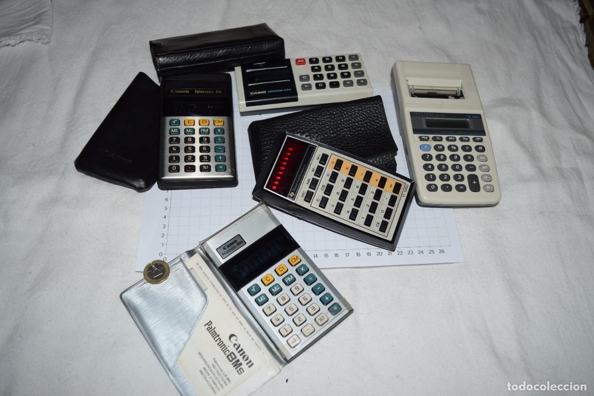 Antig&uuml;edades: 5 CALCULADORAS / CITIZEN CX-56, CASIO Personal M, CANON Palmtronic 8M, CANON Palmtronic 8Ms y TEXAS