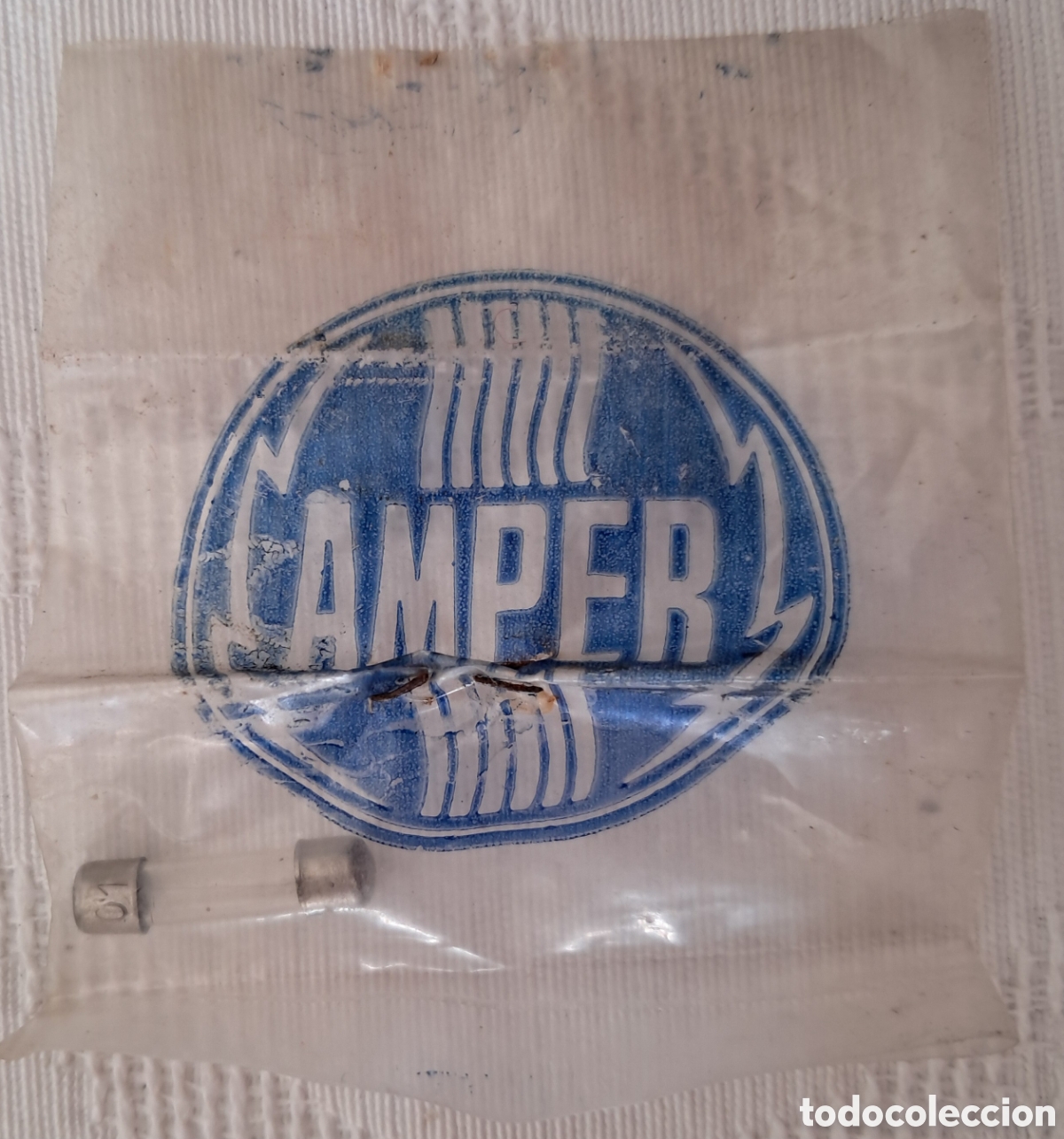 Antig&uuml;edades: Amper. Fusible cilindrico de cristal en bolsita original a&ntilde;os 70-80
