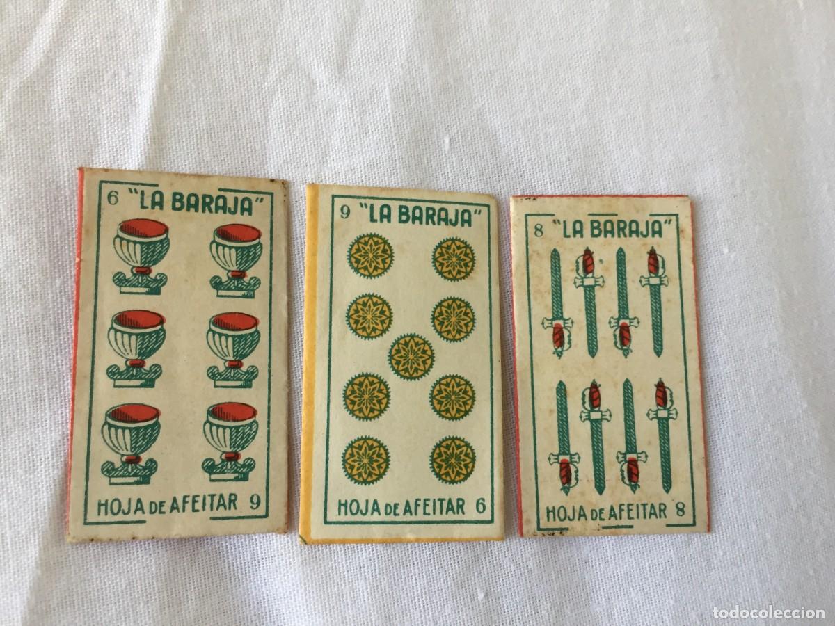 Antig&uuml;edades: 3 FUNDAS DE HOJA DE CUCHILLA DE AFEITAR ANTIGUA - LA BARAJA - 6 DE COPAS -8 DE ESPADAS-9 DE OROS