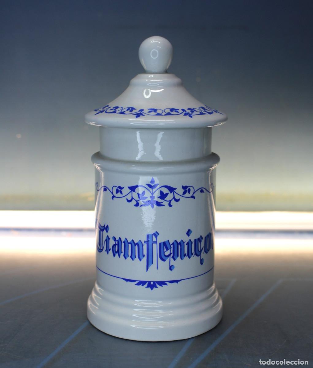 Antig&uuml;edades: Albarelo de farmacia, tarro botica &ldquo;Tiamfenicol&rdquo;. Cer&aacute;mica, porcelana Pontesa, a&ntilde;os 70.
