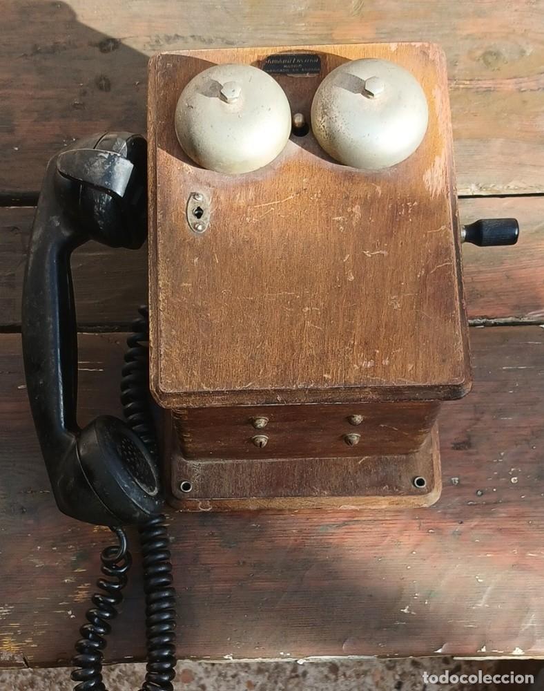 Telefones: Tel&eacute;fono Antiguo de Pared Standard El&eacute;ctrica Madrid - Magneto de Madera Completo