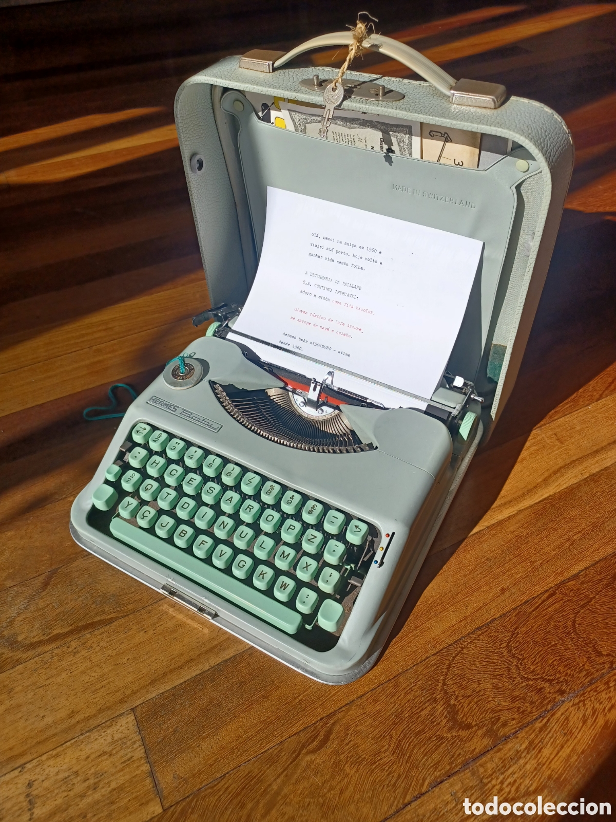 Antig&uuml;edades: M&aacute;quina de escribir Hermes Baby 1960 Paillard Suiza Verde Original Malet&iacute;n Documentaci&oacute;n Colecci&oacute;n