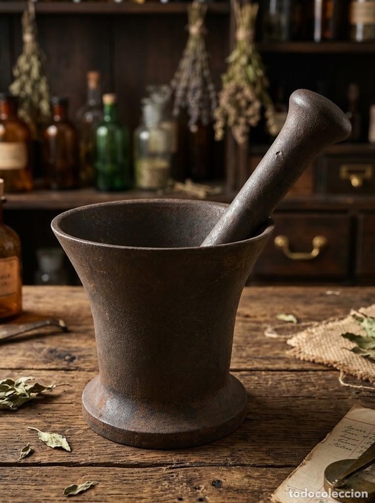Antiguidades: Antiguo alm&iacute;rez de hierro fundido con mazo botica