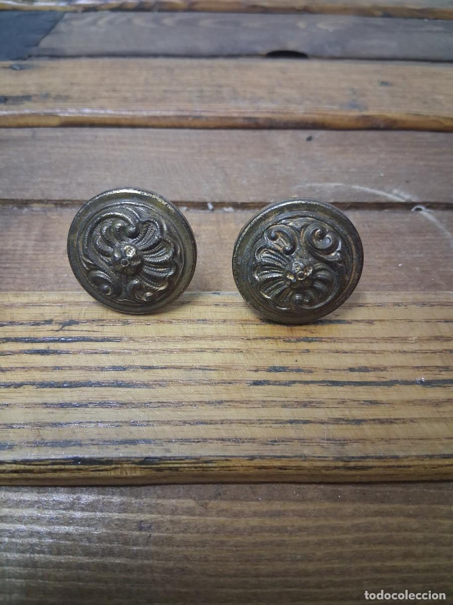 Antig&uuml;edades: 2 Pomo tirador de bronce para mueble puerta cajones caj&oacute;n cerrajer&iacute;a